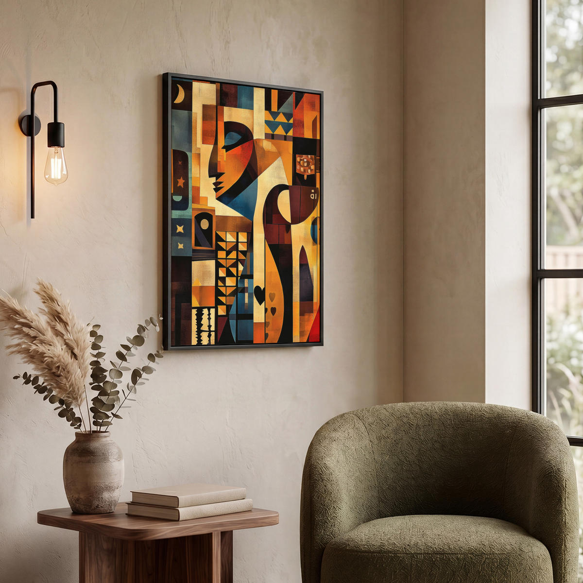 LEINWAND Bilder mit Rahmen - Figuren - Abstrakt - Symbole - 50x70 - Terracotta, Textil (50/70cm) - MuchoWow