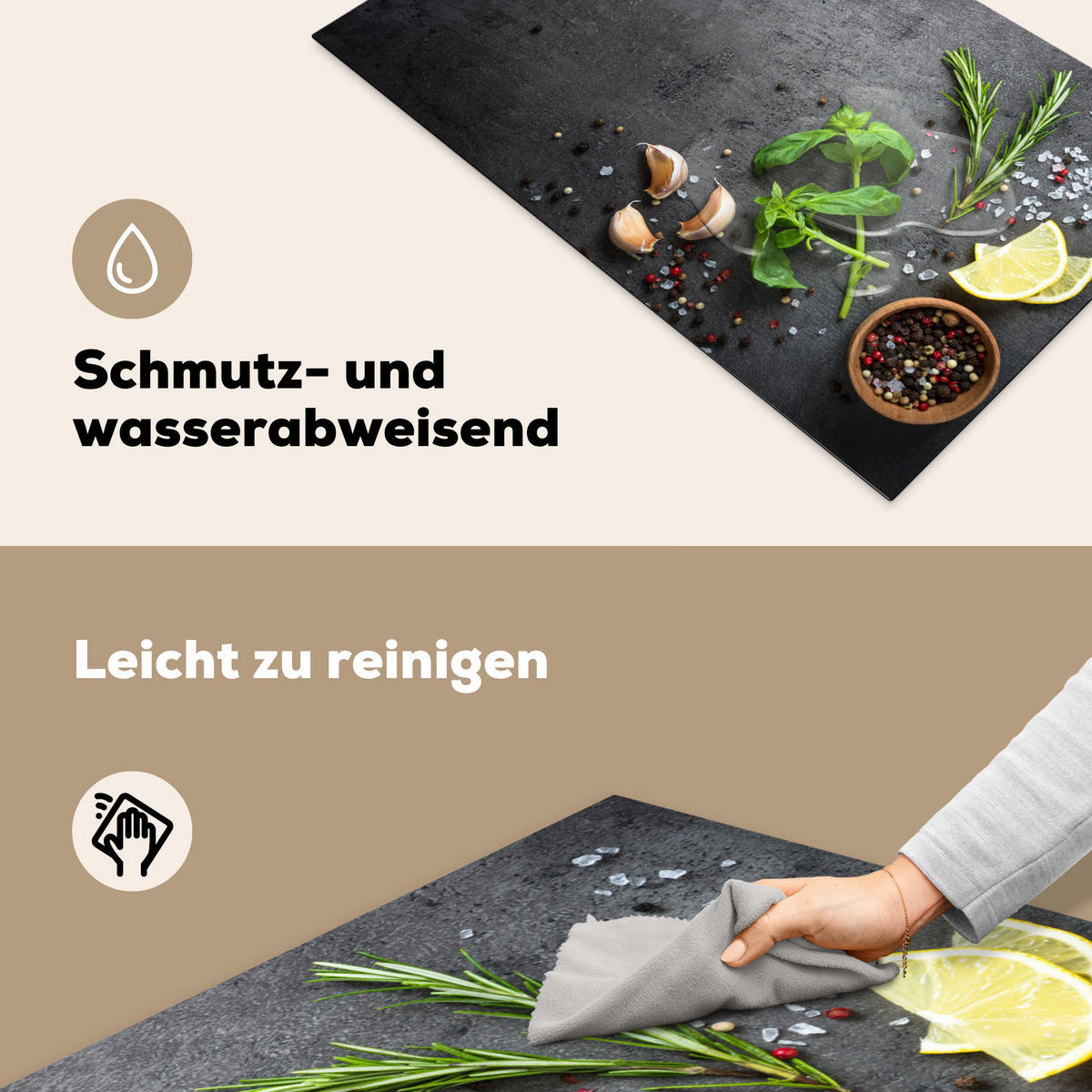 HERDABDECKPLATTE Limette - Kräuter - Gewürze - Grün - Grau - Beton 83x51 cm - Grün, Kunststoff (83/0.2/51.5cm) - MuchoWow