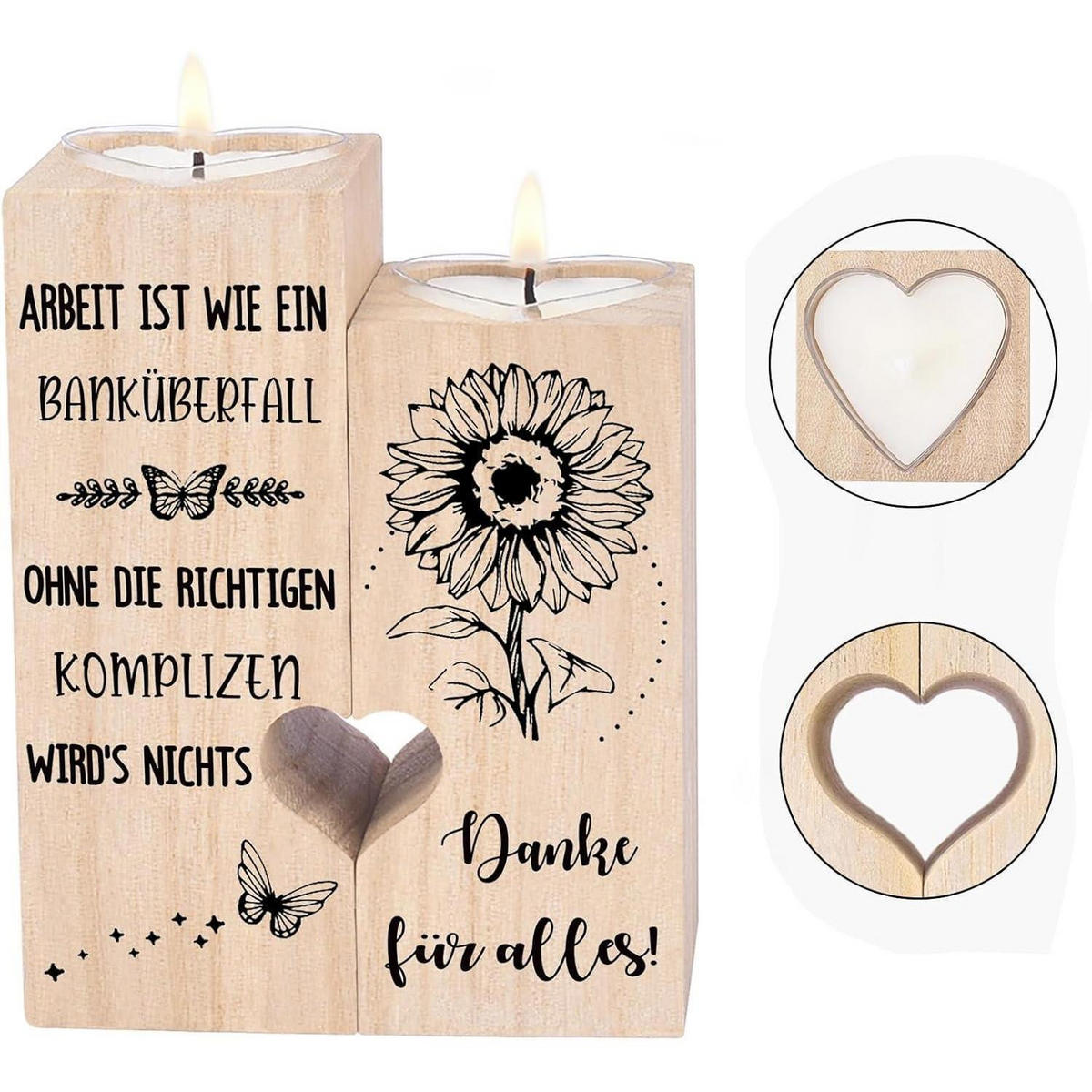 KERZENSTÄNDER Holz mit Spruch "Danke für alles" 10 x 4,5 x 12 cm - Braun, Holz (4.5/12/10cm)
