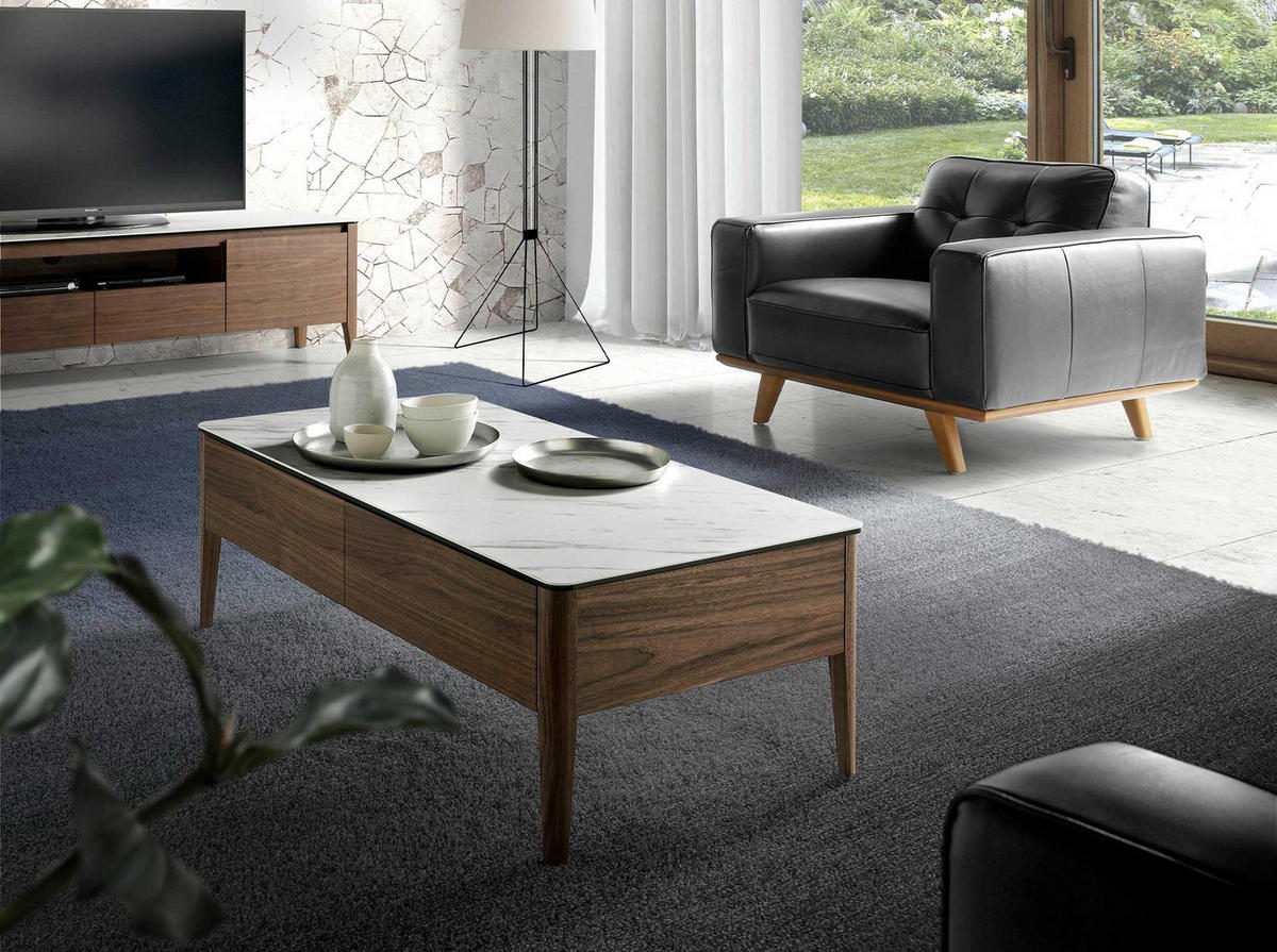 COUCHTISCH Rechteckiger Couchtisch aus Porzellanmarmor und Nussbaumholz 120/60/40 cm - Nussbaumfarben/Walnussfarben, Holz/Holzwerkstoff (60/120/40cm) - ANGEL CERDA