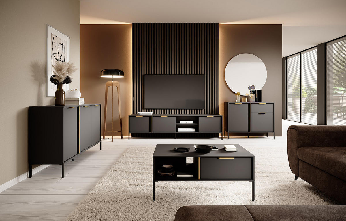 SIDEBOARD Lars anthrazit / gold 103,3 / 39,5 / 81,4cm - Anthrazit, Holz/Holzwerkstoff (103.3/81.4/39.5cm) - Feldmann-Wohnen