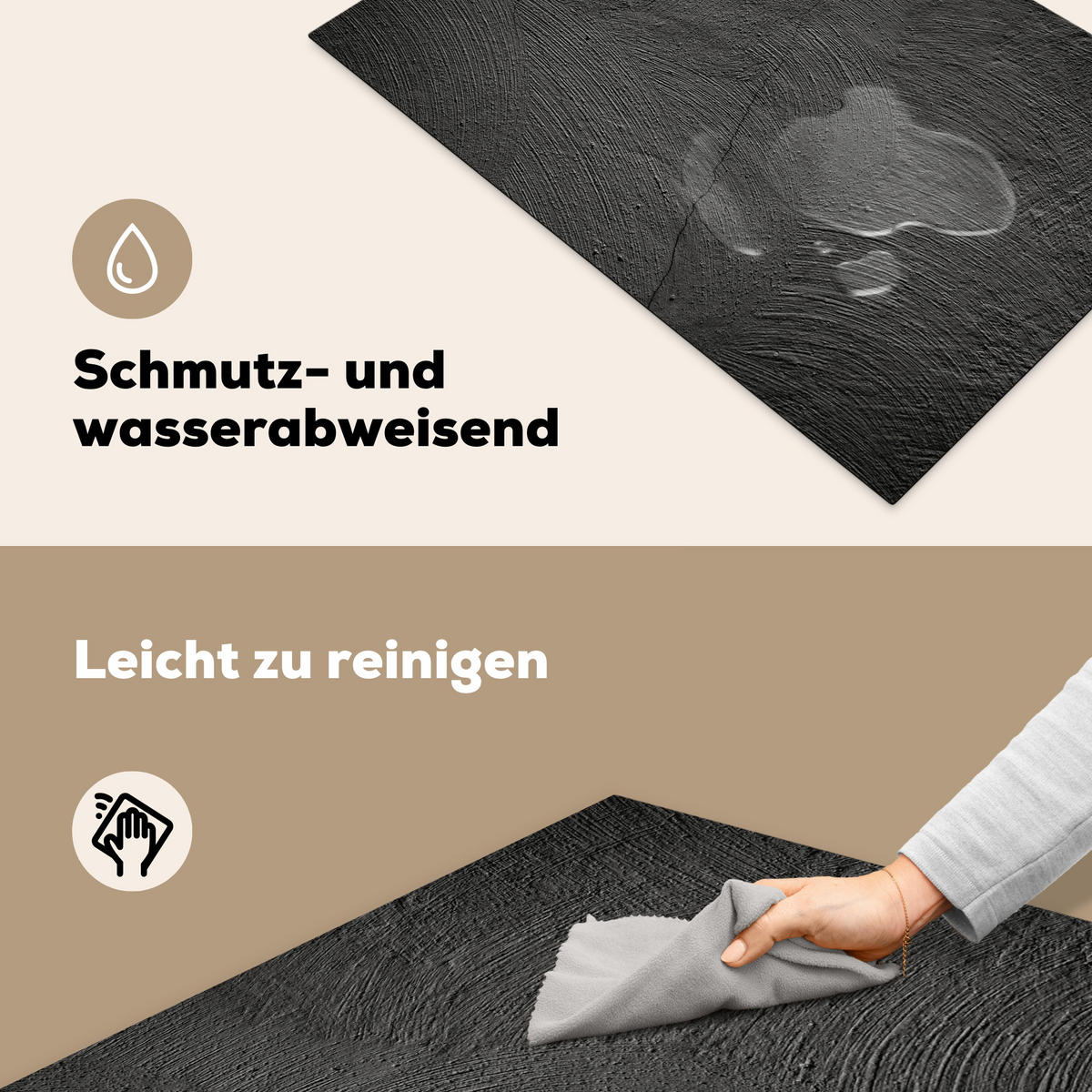 HERDABDECKPLATTE Beton - Schwarz - Industriell Ceranfeldabdeckung 80x52 cm - Anthrazit, Kunststoff (80/52/0.2cm) - MuchoWow