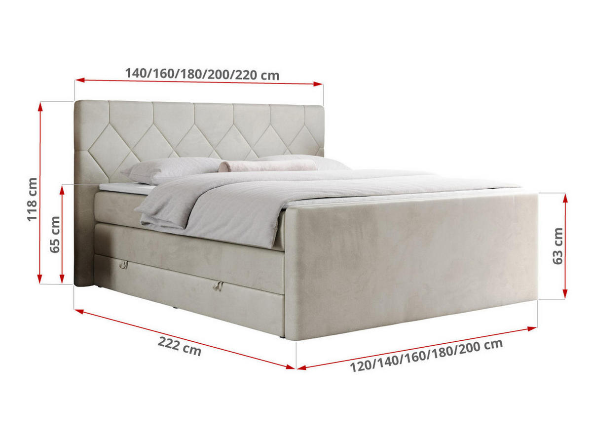 BOXSPRINGBETT KING EIGAR 200/200 Beige Velvet - H3 - Beige, Holz/Textil (200/200cm) - MKS