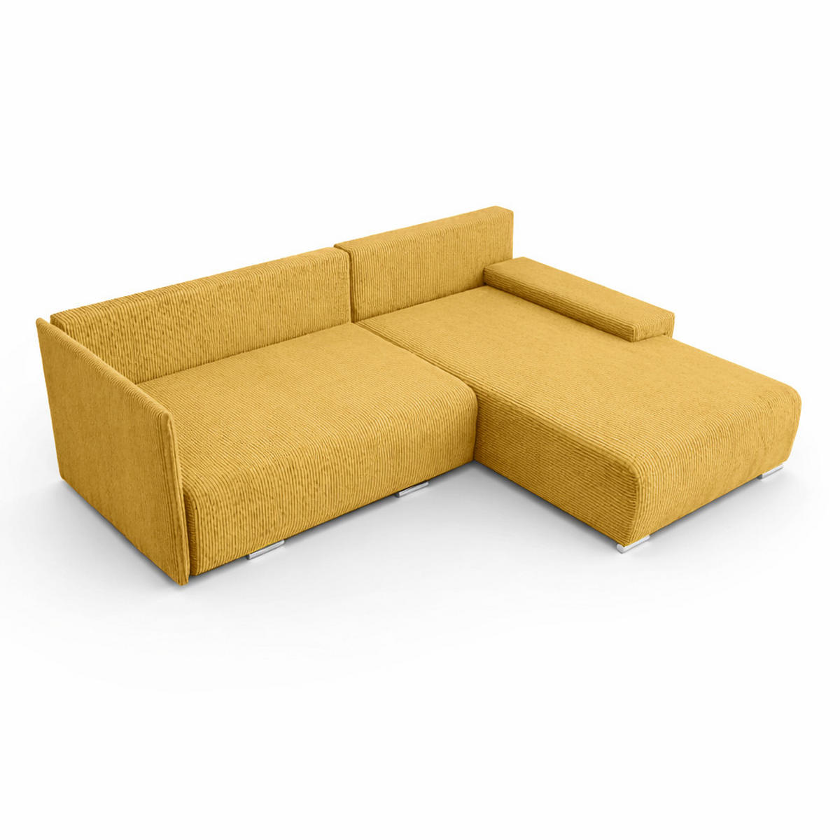 ECKSOFA L-Form Schlaffunktion Livorno Cord-Stoff Gelb Rechts - Chromfarben/Gelb, Holz/Kunststoff (246/188cm) - Kaiser Möbel
