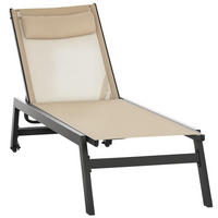 SONNENLIEGE DE-15612 Aluminium + Textilene, klappbar, mit Rollen & Kopfkissen Khaki - Mokka, Metall (55/90/164cm) - ComfortXL