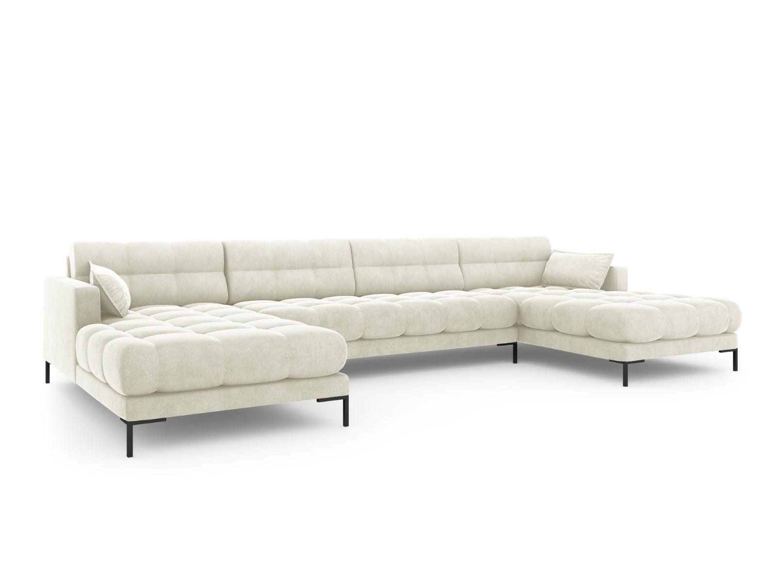 PANORAMASOFA Mamaia aus Samt leichtes beige 6 Sitzplätze - Creme, Textil (185/75/383cm) - Micadoni