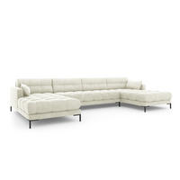 PANORAMASOFA Mamaia aus Samt leichtes beige 6 Sitzplätze - Creme, Textil (185/75/383cm) - Micadoni
