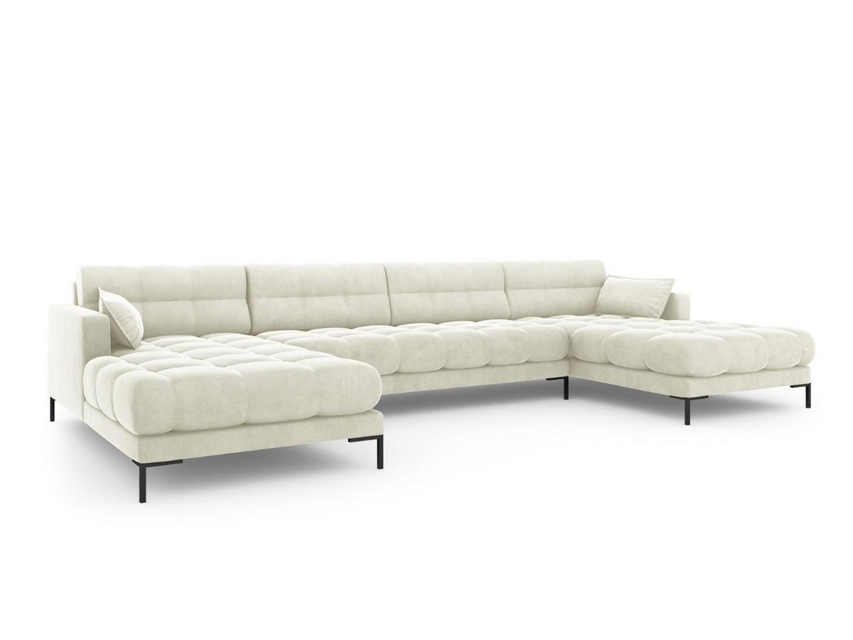 PANORAMASOFA Mamaia aus Samt leichtes beige 6 Sitzplätze - Creme, Textil (185/75/383cm) - Micadoni