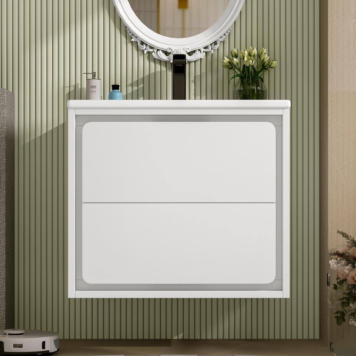 BADEZIMMERSCHRANK wandhängend 60 x 46 x 50 cm MDF Keramik Weiß - Weiß, Holzwerkstoff (46/50/60cm) - Beauniv