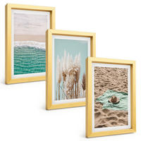 BILDER SET 3er Set - 20x30 cm Goldrahmen - Strandwellen Grashut - Goldfarben, Kunststoff (20/30cm) - TULUP