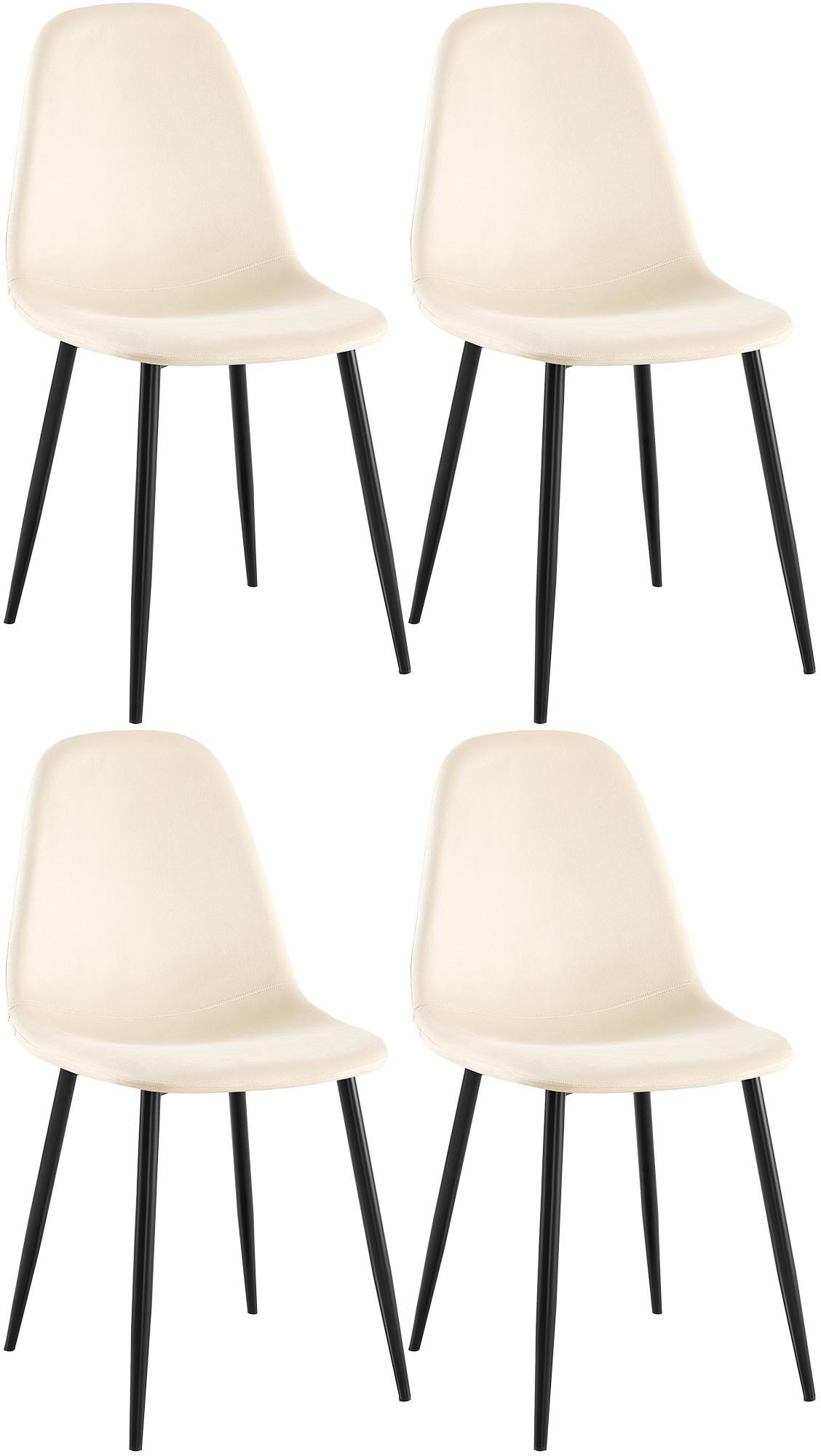 STUHL 4er Set Samt Creme - Creme/Schwarz, Textil/Metall (44/88/51cm) - CLP
