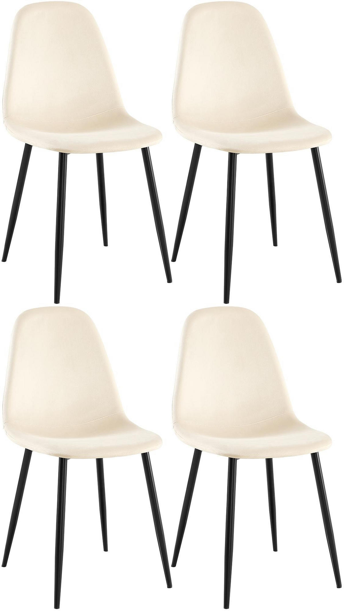 STUHL 4er Set Samt Creme - Creme/Schwarz, Textil/Metall (44/88/51cm) - CLP