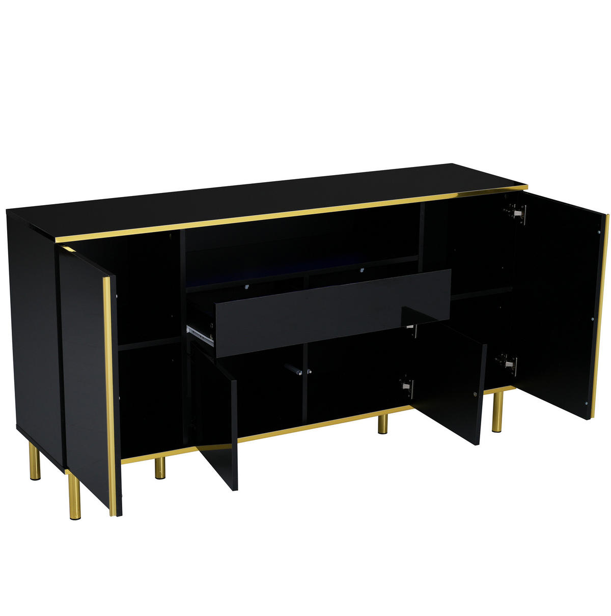 SIDEBOARD 150/40/80 cm in Schwarz Hochglanz mit 4 Türen, Schublade und LED - Schwarz, Holzwerkstoff (150/80/40cm) - Flora Grace