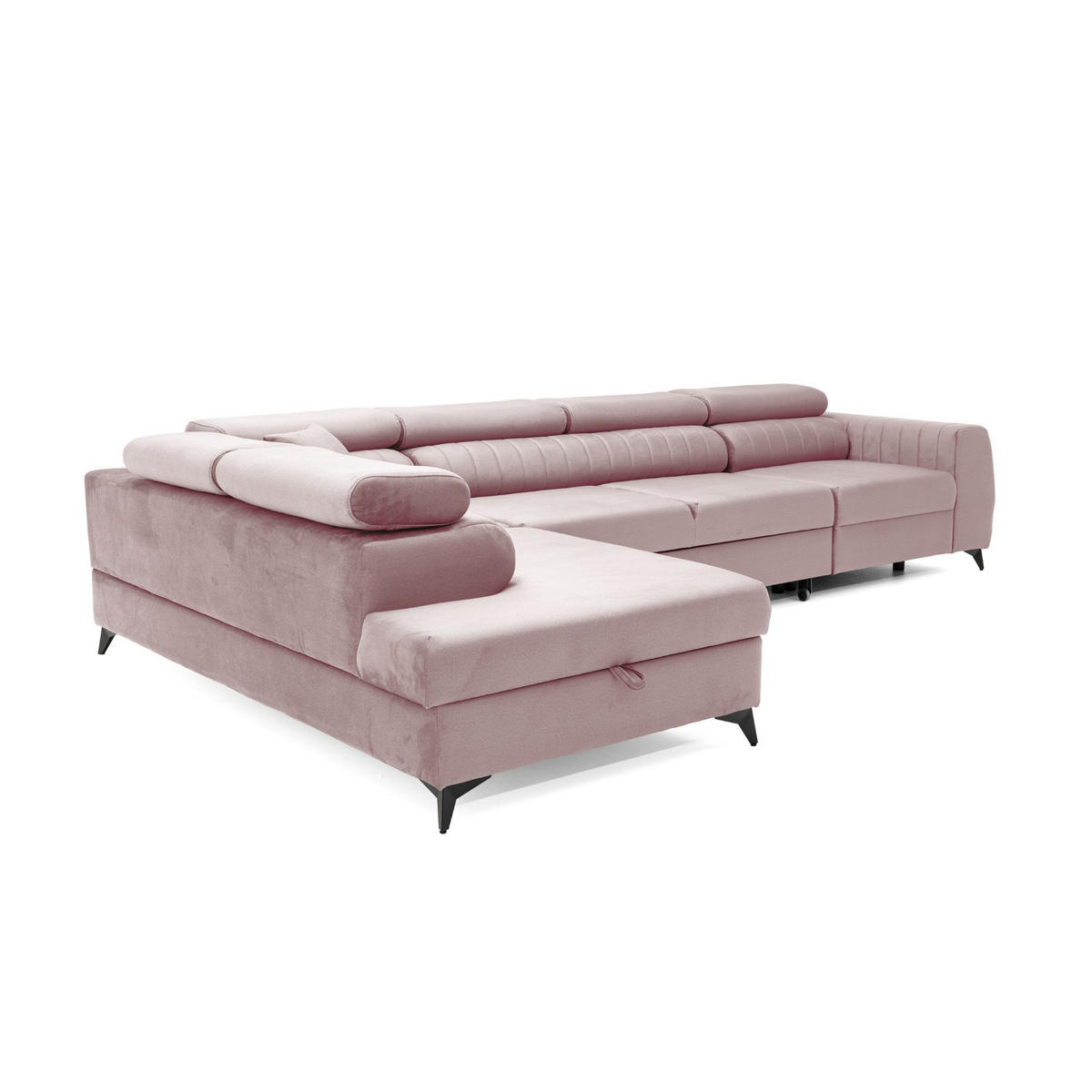 ECKSOFA PIERO MAXI Links mit Schlaffunktion 195x125 Velours Rosa - Pink/Schwarz, Holz/Textil (350/203cm) - Muffo