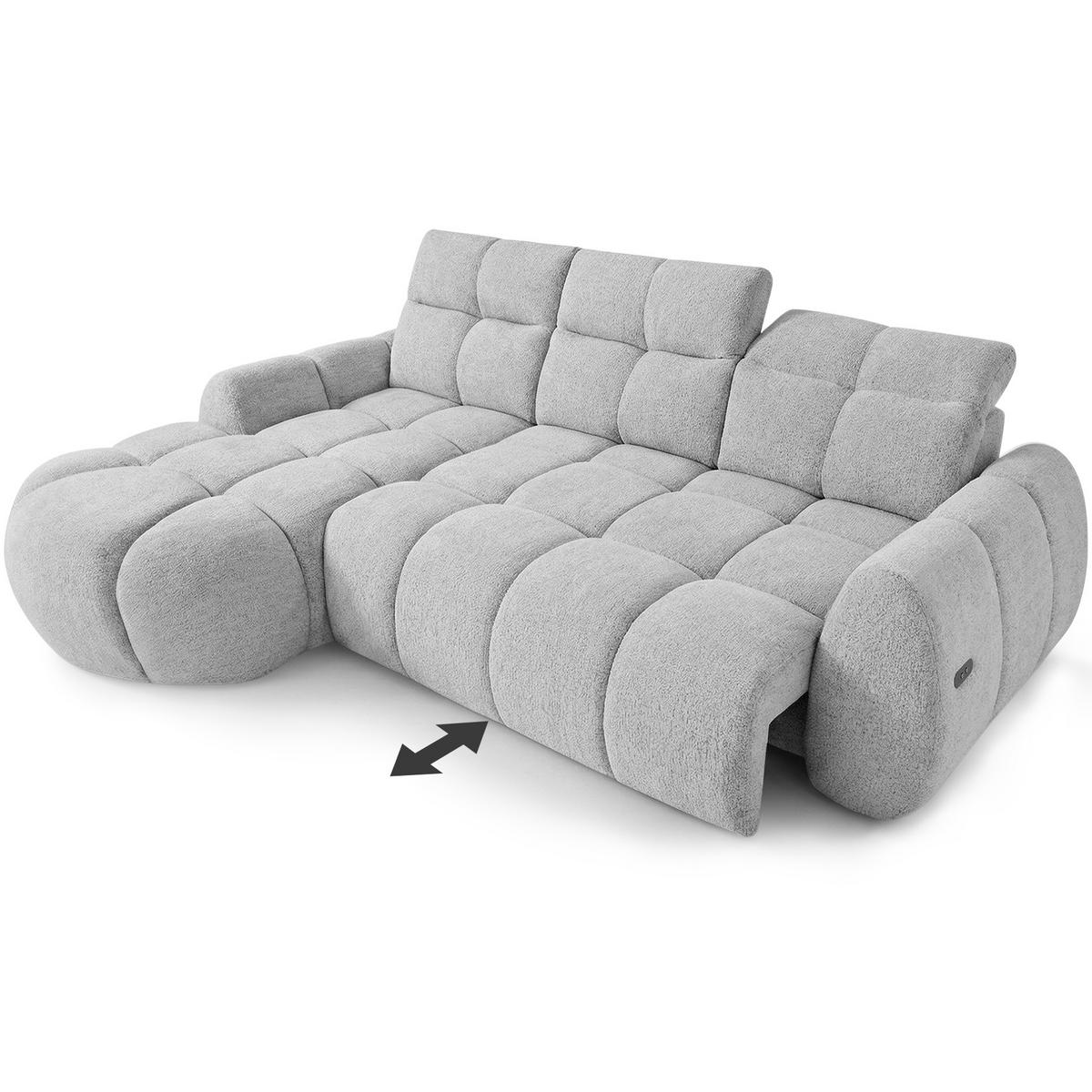 ECKSOFA Sorel Mini mit Automatisch verstellbarer Sitztiefe und Kopfstützen, links, Hellgrau - Hellgrau, Textil (190/275cm) - Beautysofa