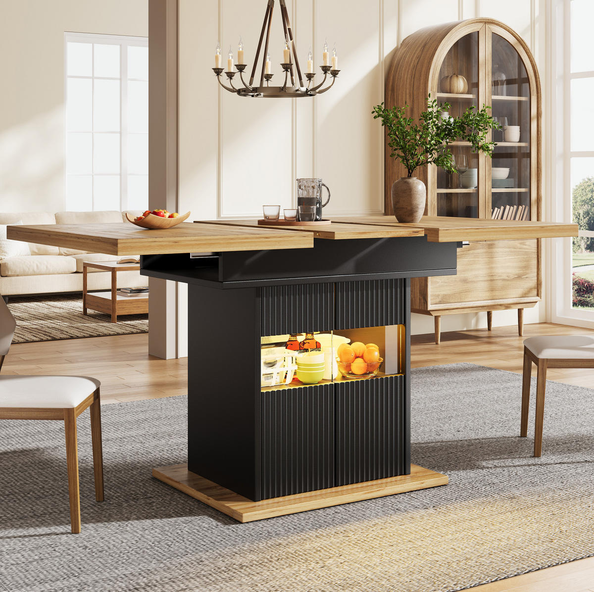 AUSZIEHBARER ESSTISCH mit Stauraum 110-140 x 80 cm Schwarz - Schwarz, Metall (110/80/76cm) - Meubliv