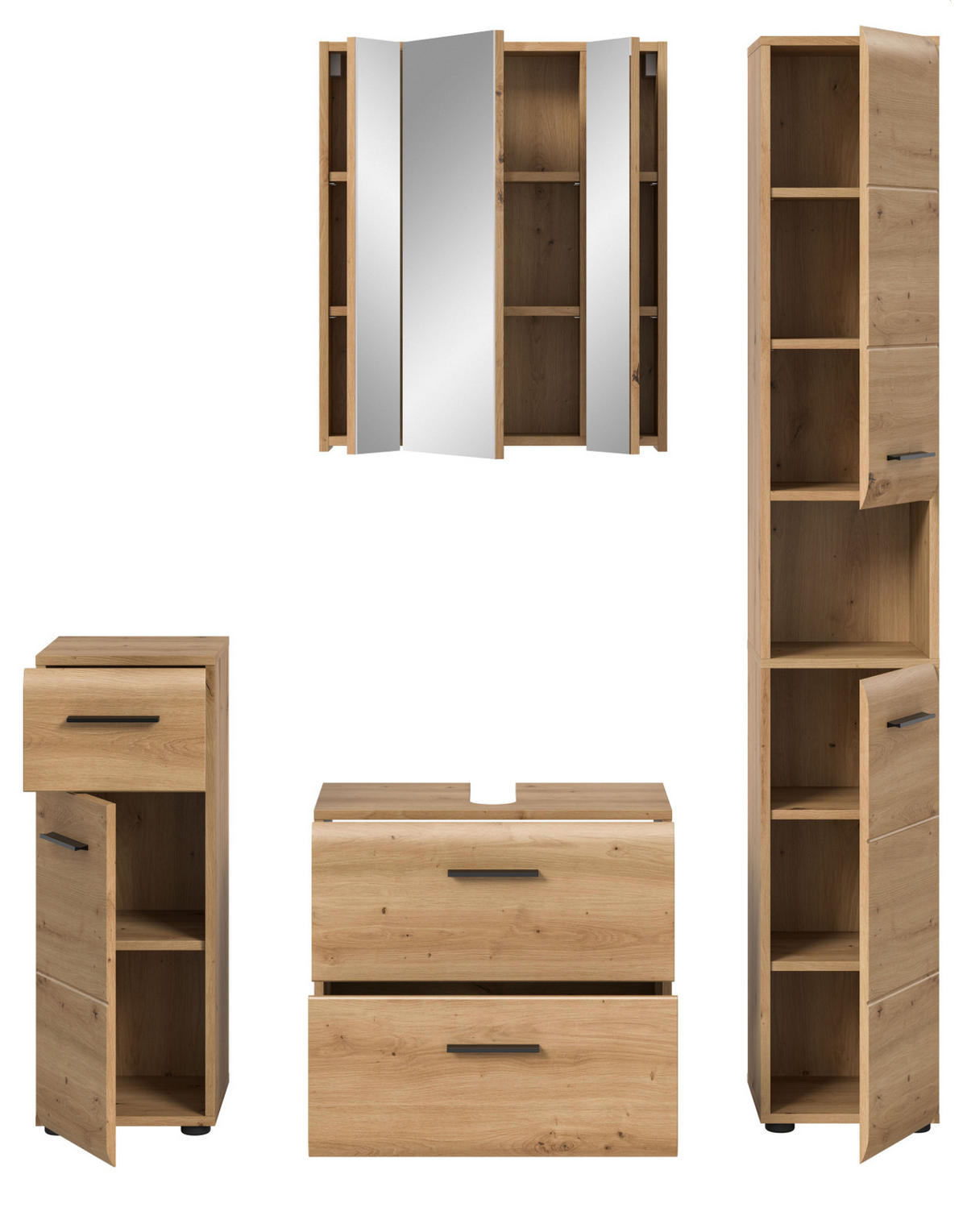 BADMÖBEL-SET 4-teilig in Artisan Eiche, 150 x 185 cm Badkombination, Cover - Schwarz/Eiche Artisan, Glas/Holzwerkstoff (150/185/30cm) - Inn.Furn