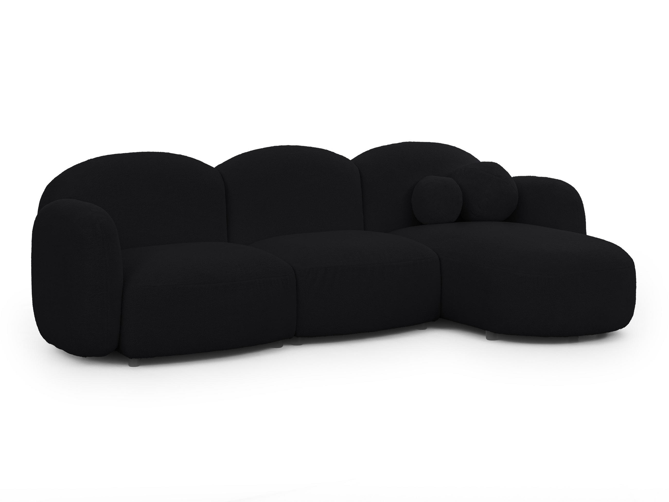 ECKSOFA Nuvola mit abgerundetem Design Schwarz Bouclé-Stoff - Ottomane Rechts - Schwarz, Holz/Kunststoff (268/146cm) - S-Style Möbel