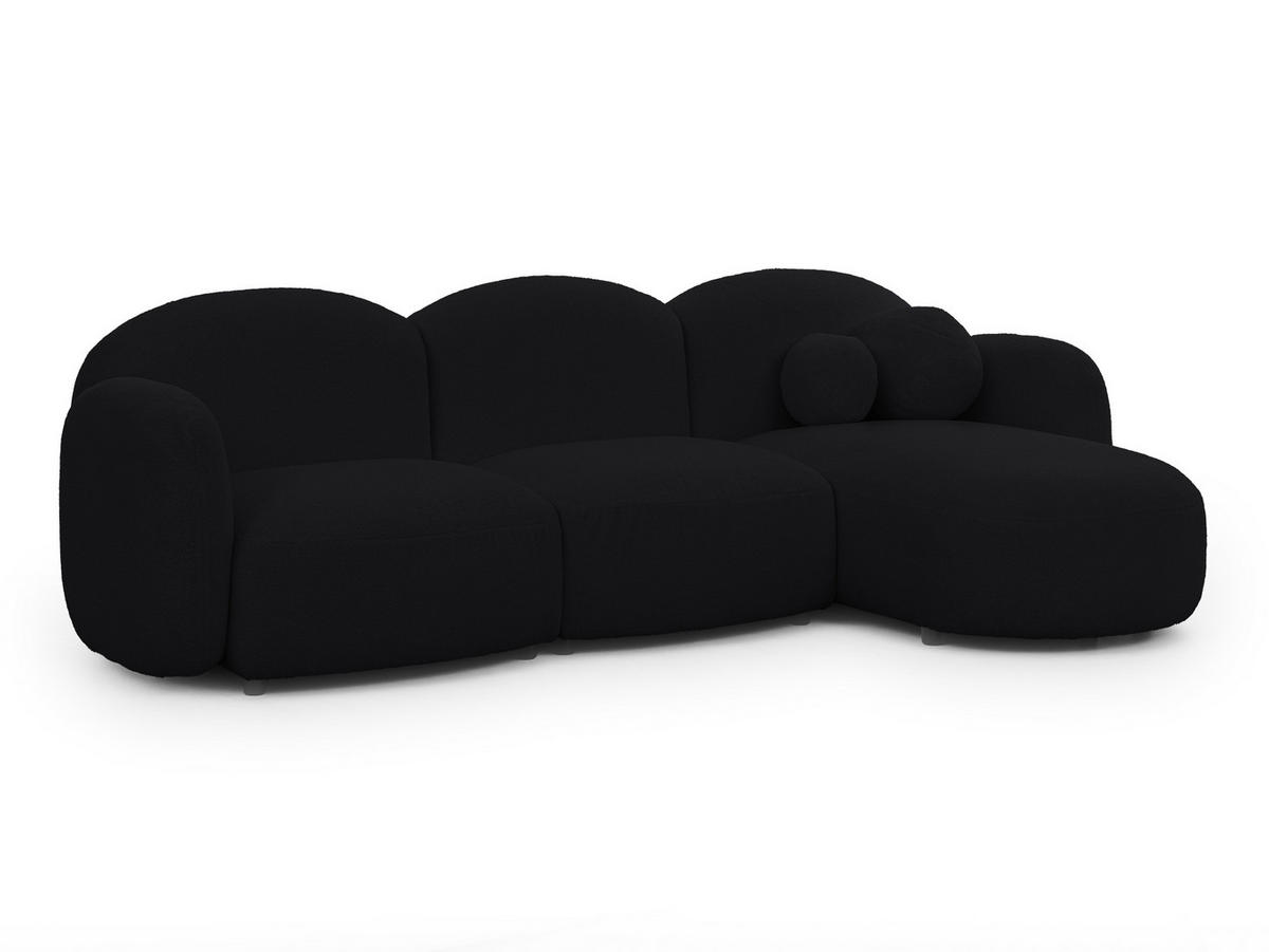 ECKSOFA Nuvola mit abgerundetem Design Schwarz Bouclé-Stoff - Ottomane Rechts - Schwarz, Holz/Kunststoff (268/146cm) - S-Style Möbel