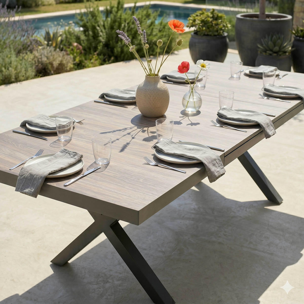 GARTENTISCH ., Braun/Grau - Braun, Metall (260/100/75cm) - Oviala