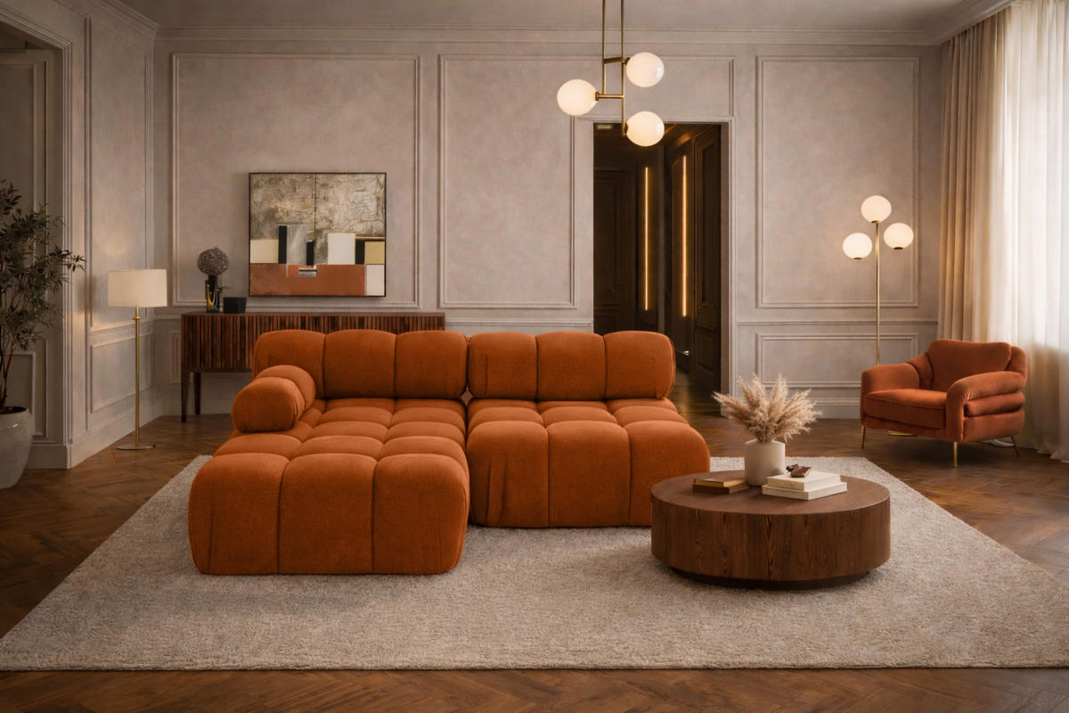 ECKSOFA L-Form Mini II Modular, Veloursstoff Salvador, Braun, Links, Selia - Braun, Holz (190/160cm) - Kaiser Möbel