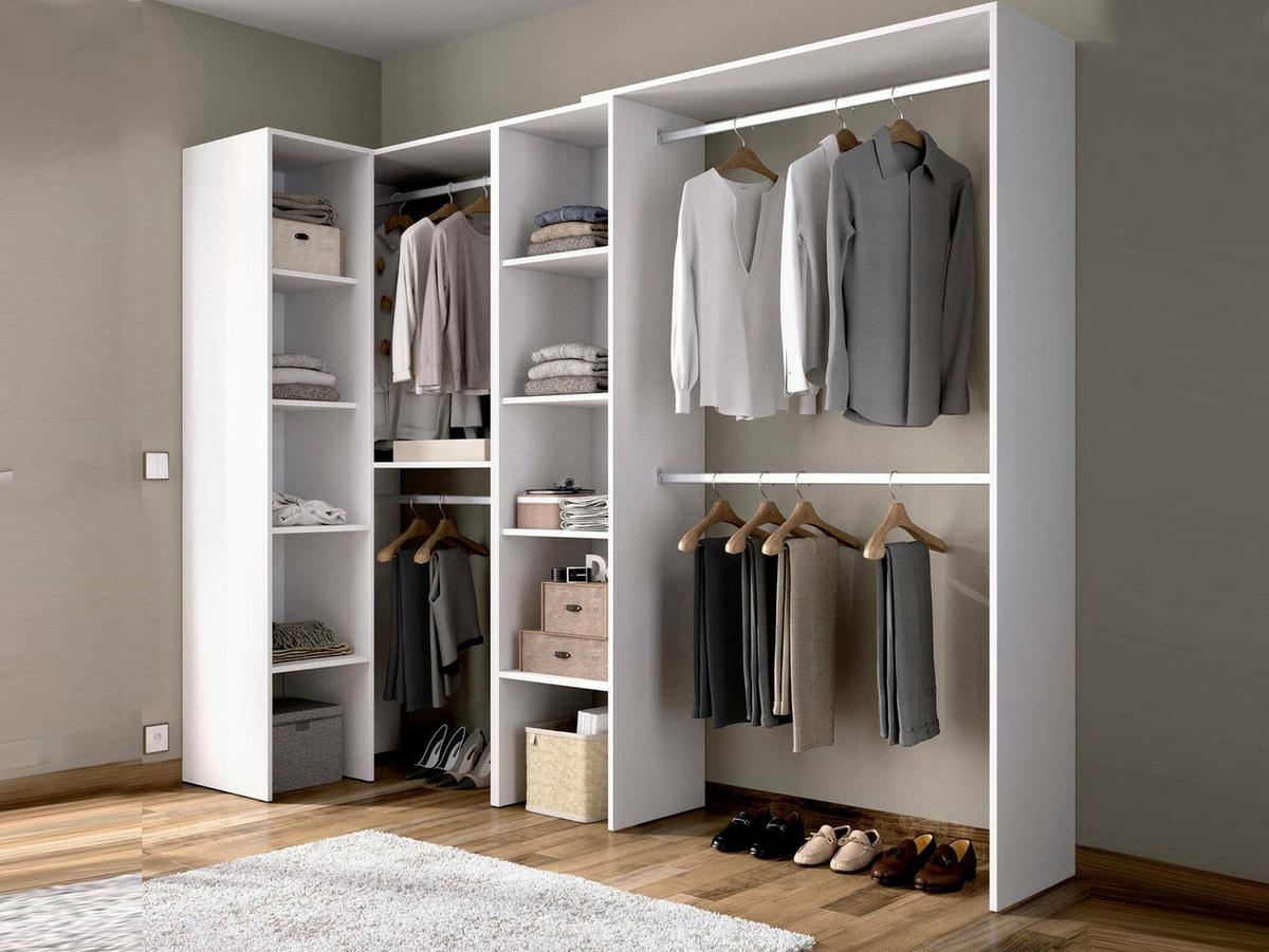 OFFENER KLEIDERSCHRANK Quadro Holz-Effekt Weiß 79.4x228h187 - Weiß, Holzwerkstoff (228/187/79cm) - DMORA
