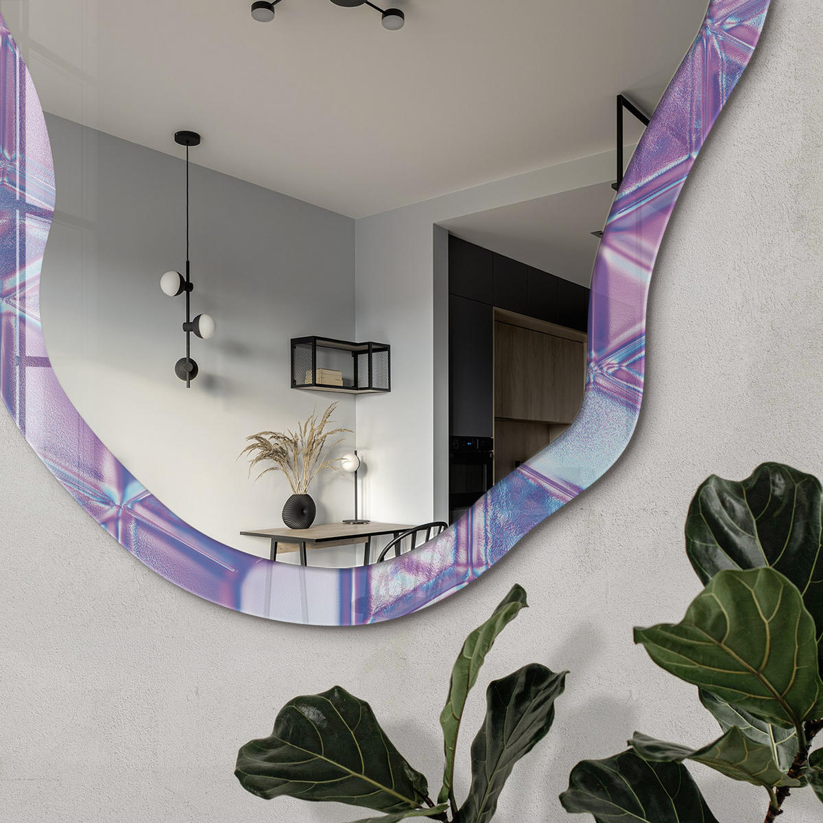 SPIEGEL 90x45 cm asymmetrisch mit Druck - Glaswürfel - Transparent, Glas (45/90/0.4cm) - TULUP