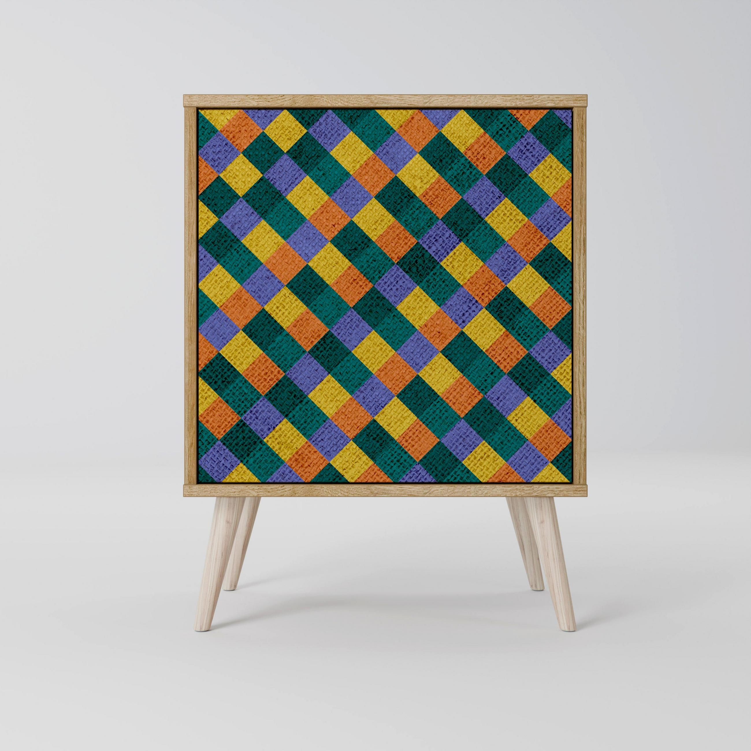 SIDEBOARD PAINTED SQUARES MIX, Eichefarben, 57,5x42x77,5 cm, Schräge Buchenholzfüße - Eichefarben/Buchefarben, Holzwerkstoff/Buchenholz (57.5/77.5/42cm) - SpaceRebels