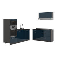 KÜCHENZEILE Fame-Line, Dunkelblau Hochglanz/Anthrazit, 340 cm ohne Arbeitsplatte - Anthrazit/Dunkelblau, Holzwerkstoff (340/153.6/51.6cm) - Vicco