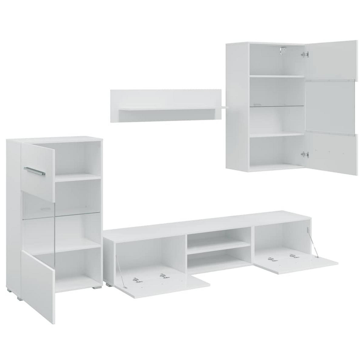 FÜNFTEILIGE WOHNWAND TV-SCHRANK MIT LED-BELEUCHTUNG WEISS - Schwarz/Weiß, Holz (30/35/140cm) - vidaXL