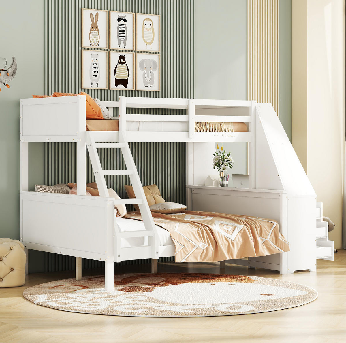 ETAGENBETT 90/200 + 140/200 cm in Weiß mit Schreibtisch, Regal und Stauraum - Weiß, Holz (90/200cm) - OKMYHOME