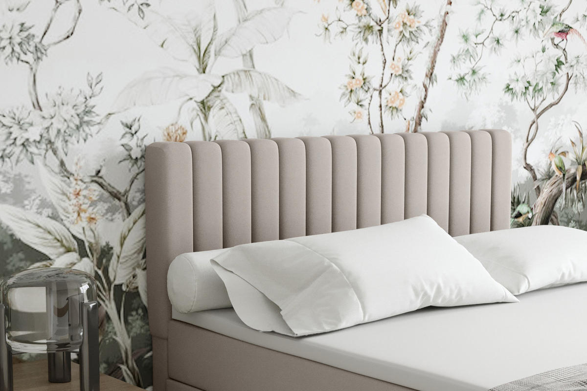 BOXBETT Everest beige 160 x 200 cm Doppelbett mit hochwertiger Bonell-Matratze und Topper - Cappuccino, Holz (160/200cm) - Panda Möbel