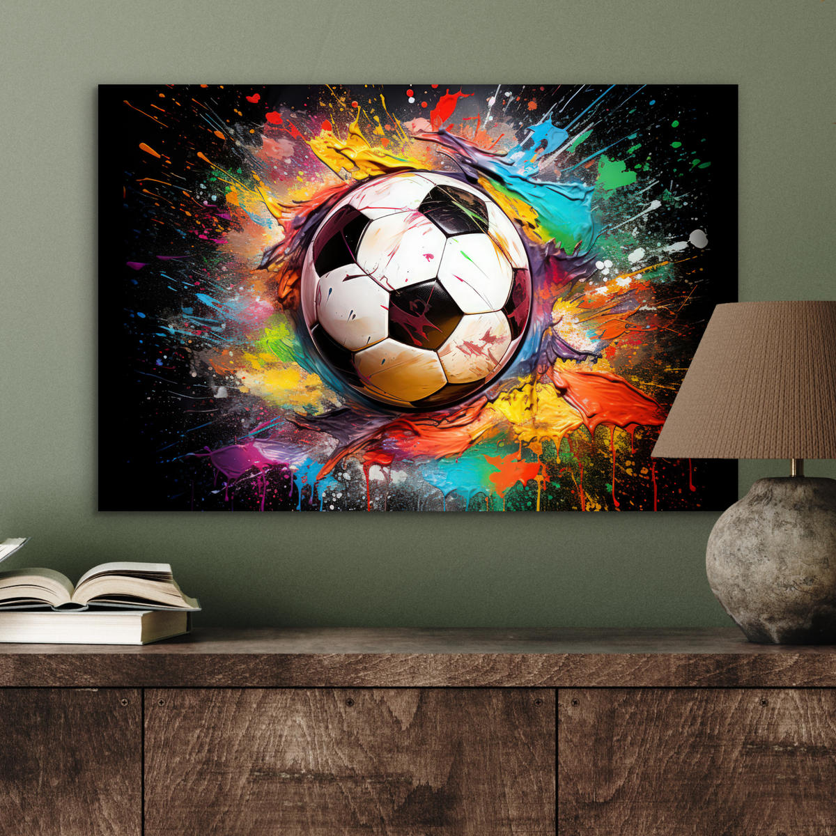 METALLBILD Fußball - Farbe - Farben - Schwarz - Weiß 60x40 cm - Weiß, Metall (60/40cm) - MuchoWow