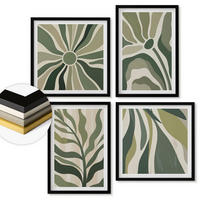 WANDBILDER 4er-Set - 50x50 cm & 40x60 cm Schwarzer Rahmen - Bemalte Blätter mit Grün - Schwarz, Kunststoff (50/50cm) - ArtPrintCave