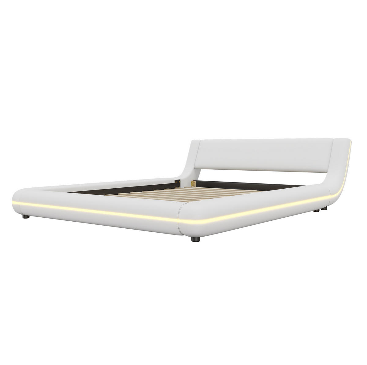BETT 140/200 cm in Weiß – aus PU mit LED-Beleuchtung, inkl. Lattenrost - Weiß, Leder (140/200cm) - BEAOK