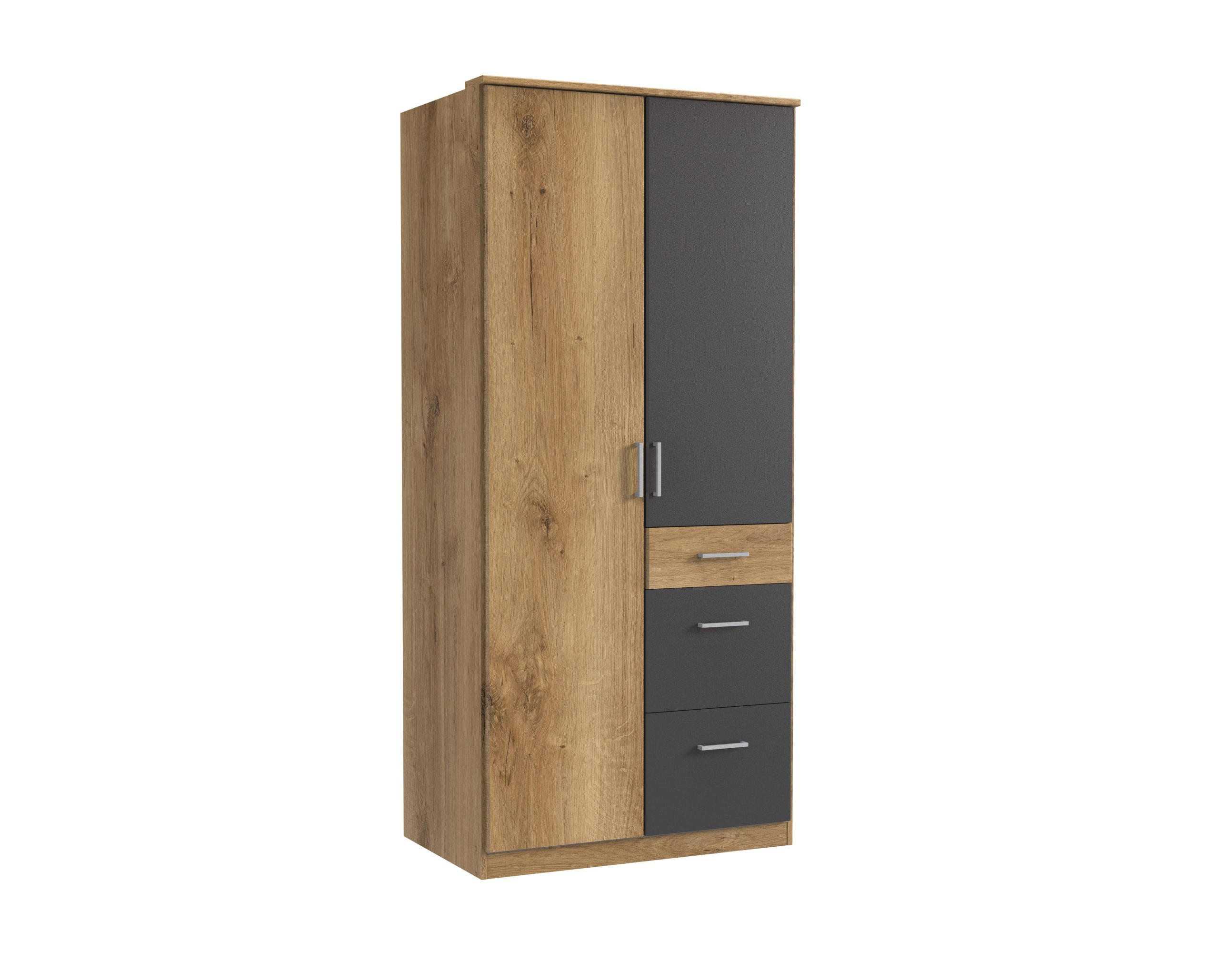 KLEIDERSCHRANK Click in Plankeneiche mit Grafit - Drehtürenschrank 91 cm Breite ohne Spiegel - Braun, Holzwerkstoff (91/199/58cm)