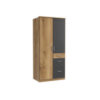 KLEIDERSCHRANK Click in Plankeneiche mit Grafit - Drehtürenschrank 91 cm Breite ohne Spiegel - Braun, Holzwerkstoff (91/199/58cm)