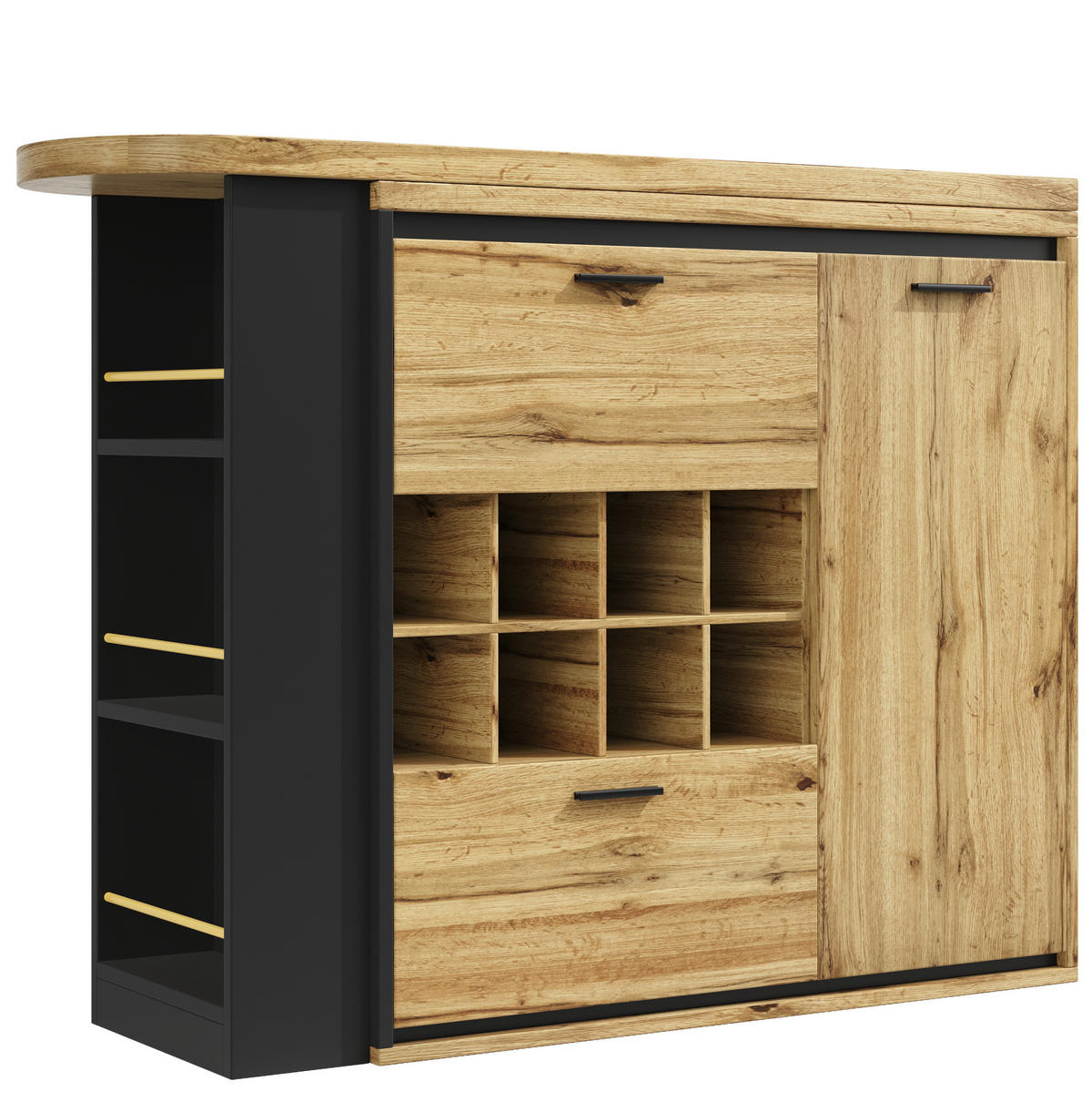 ESSTISCH 138-220/39/105 cm ausziehbar mit 2 Schubladen, Weinregal und offenen Fächern, Holzfarben - Naturfarben, Holzwerkstoff (138/39/105cm) - Redom