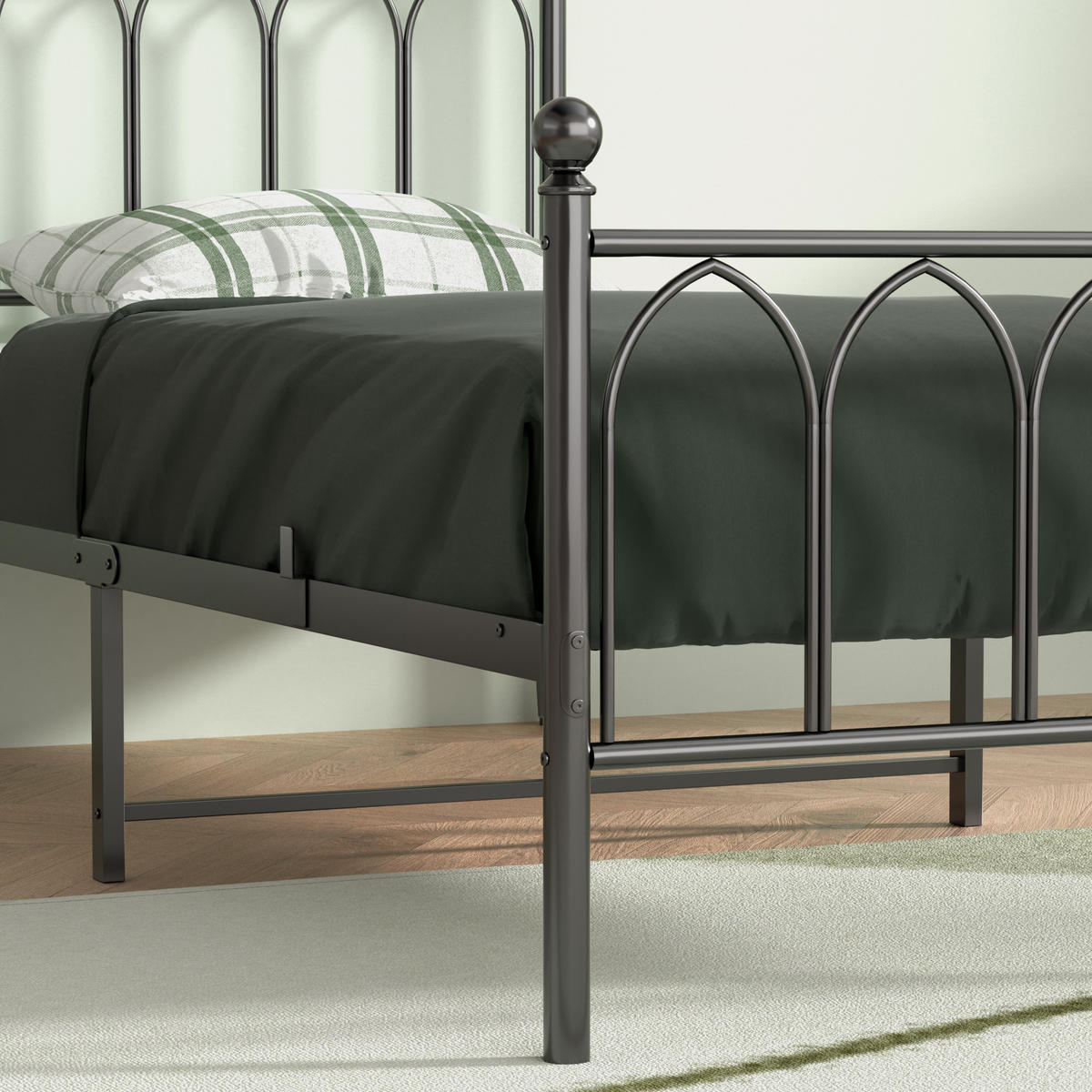 METALLBETT 90/200 mit Stauraum unter dem Bett Jugendbett mit Lattenrost, Schwarz - Schwarz, Metall (90/200cm) - STILVORA