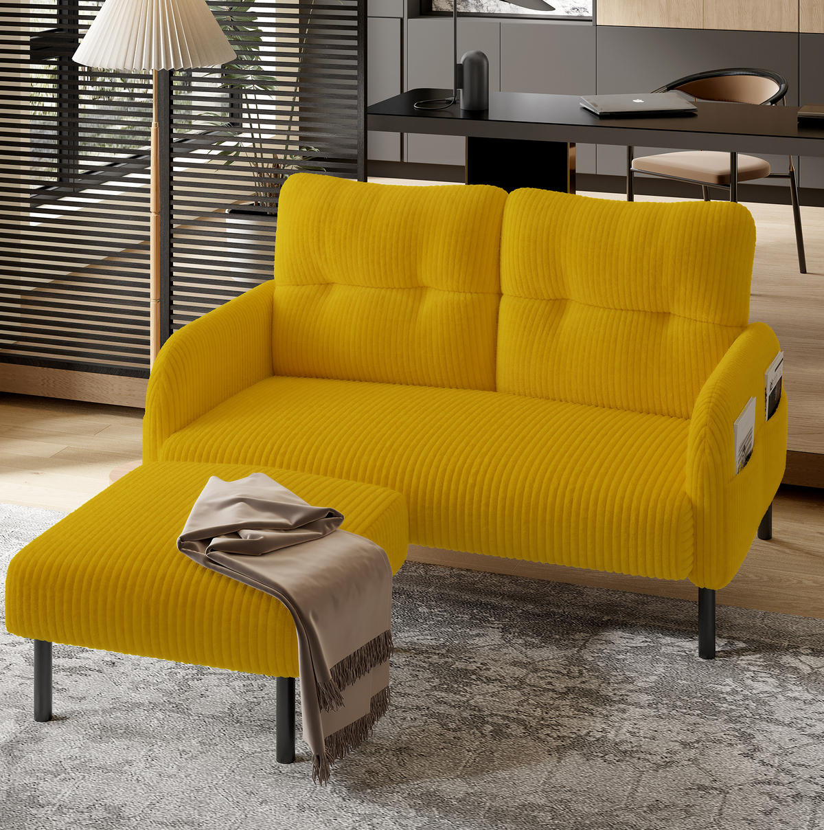 SOFA 2-Sitzer Cord 120 x 75 x 79 cm Gelb - Gelb, Holzwerkstoff (120/79/75cm) - Meubliv