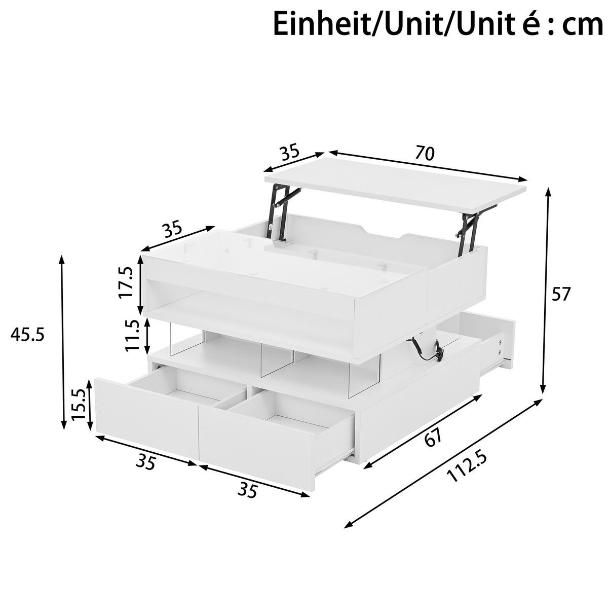 COUCHTISCH 70/67/57 cm weiß aus Spanplatte mit Lift-Top und LED-Beleuchtung - Weiß, Holzwerkstoff (70/70/57cm) - OKMYHOME