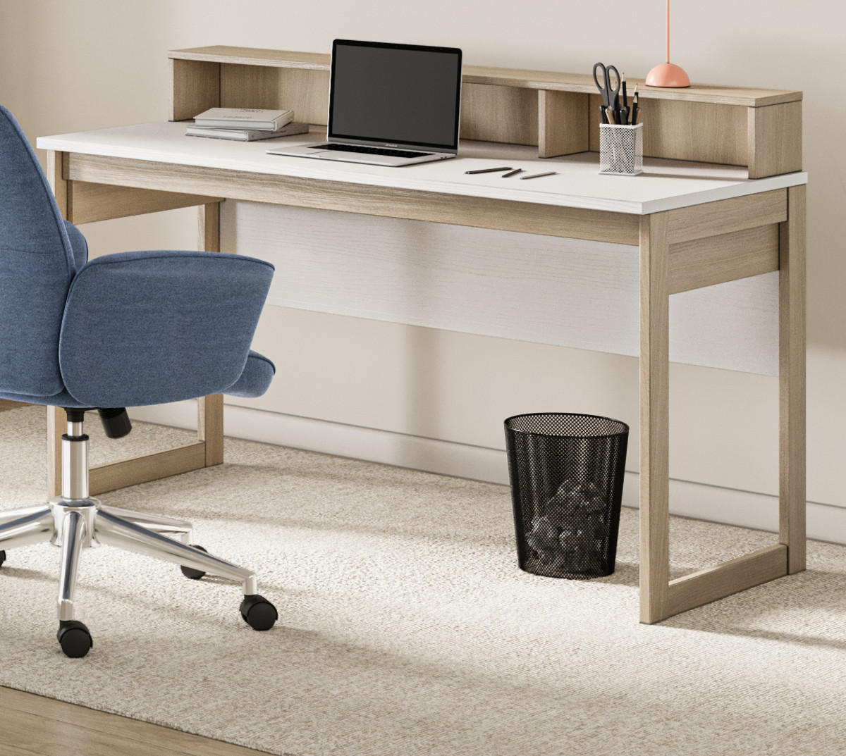 SCHREIBTISCH weiß und Eiche, Laptoptisch skandinavisch 120 cm - Eichefarben/Weiß, Holzwerkstoff (60/120/91cm) - Furn.Design