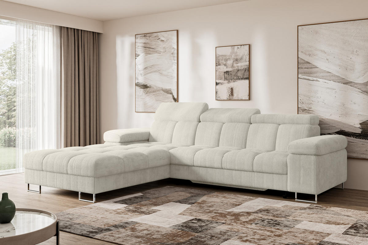 ECKSOFA mit Schlaffunktion Ottomane Links COMA L 271x203x79 Creme Cord - Mokka, Holzwerkstoff/Textil (271/203cm) - ALTDECOR