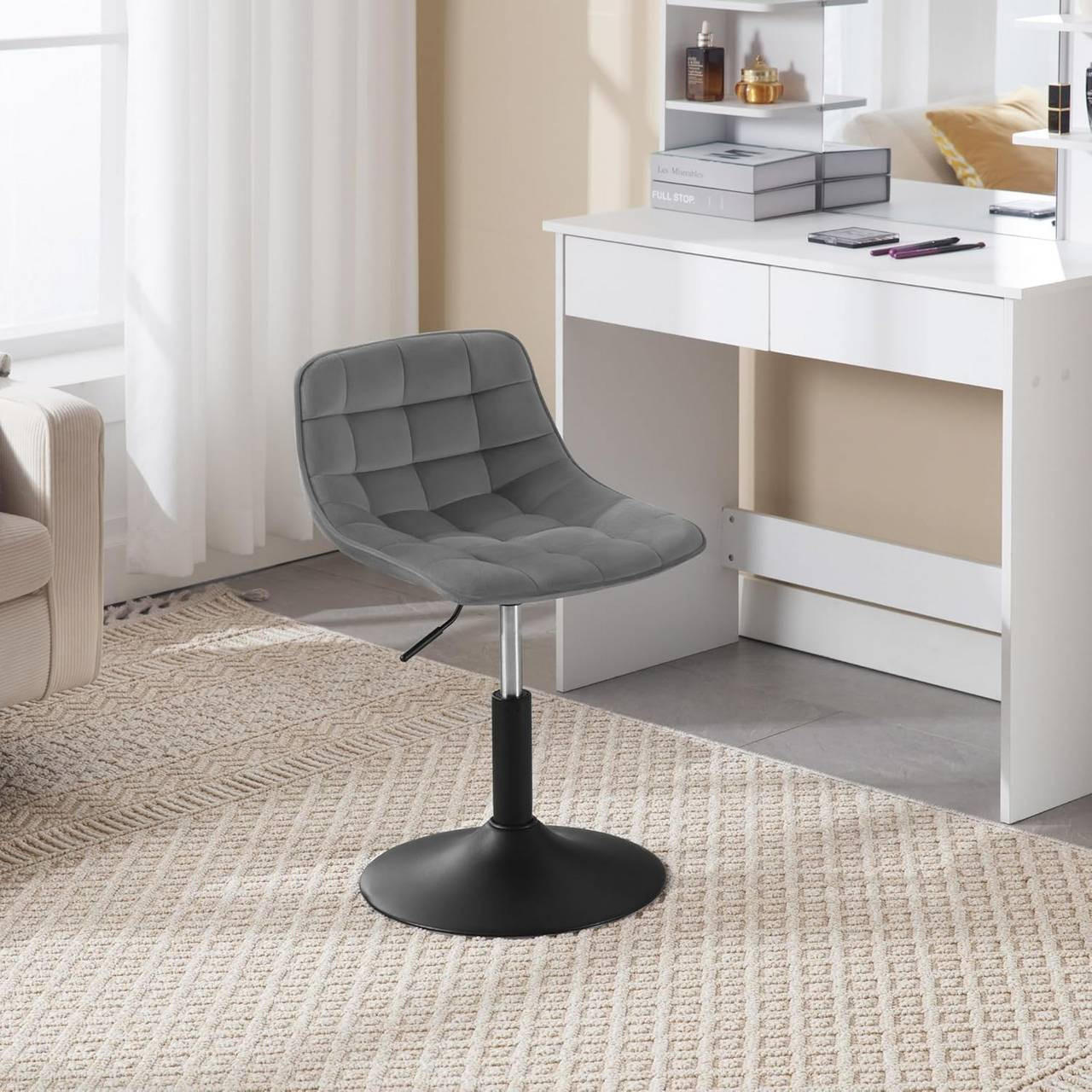 BARHOCKER Mehrzweck 360° Schwenken Samt, Hellgrau - Hellgrau/Schwarz, Textil/Metall (42.5/72/45cm) - Woltu