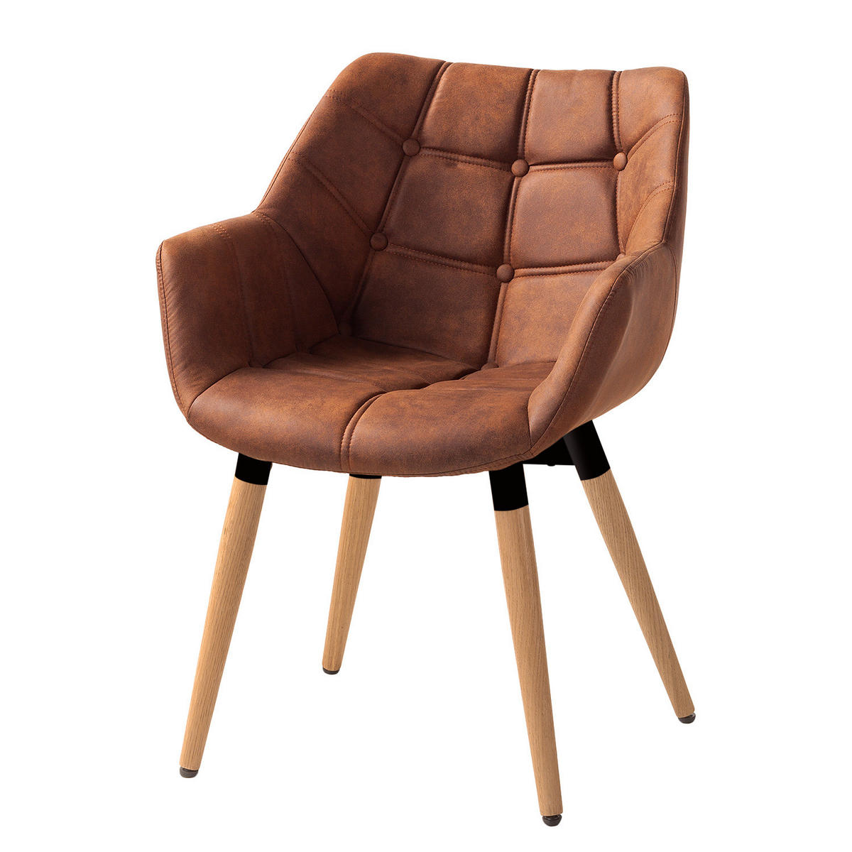 ARMLEHNENSTUHL - Eiche massiv - Cognac, Textil (61/83/60cm) - home24