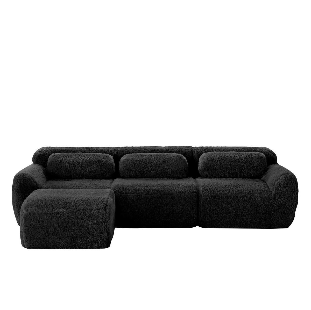 ECKSOFA 291/179/73 cm schwarz aus Plüsch rahmenlos und modular - Schwarz, Textil (179/291cm) - OKWISH