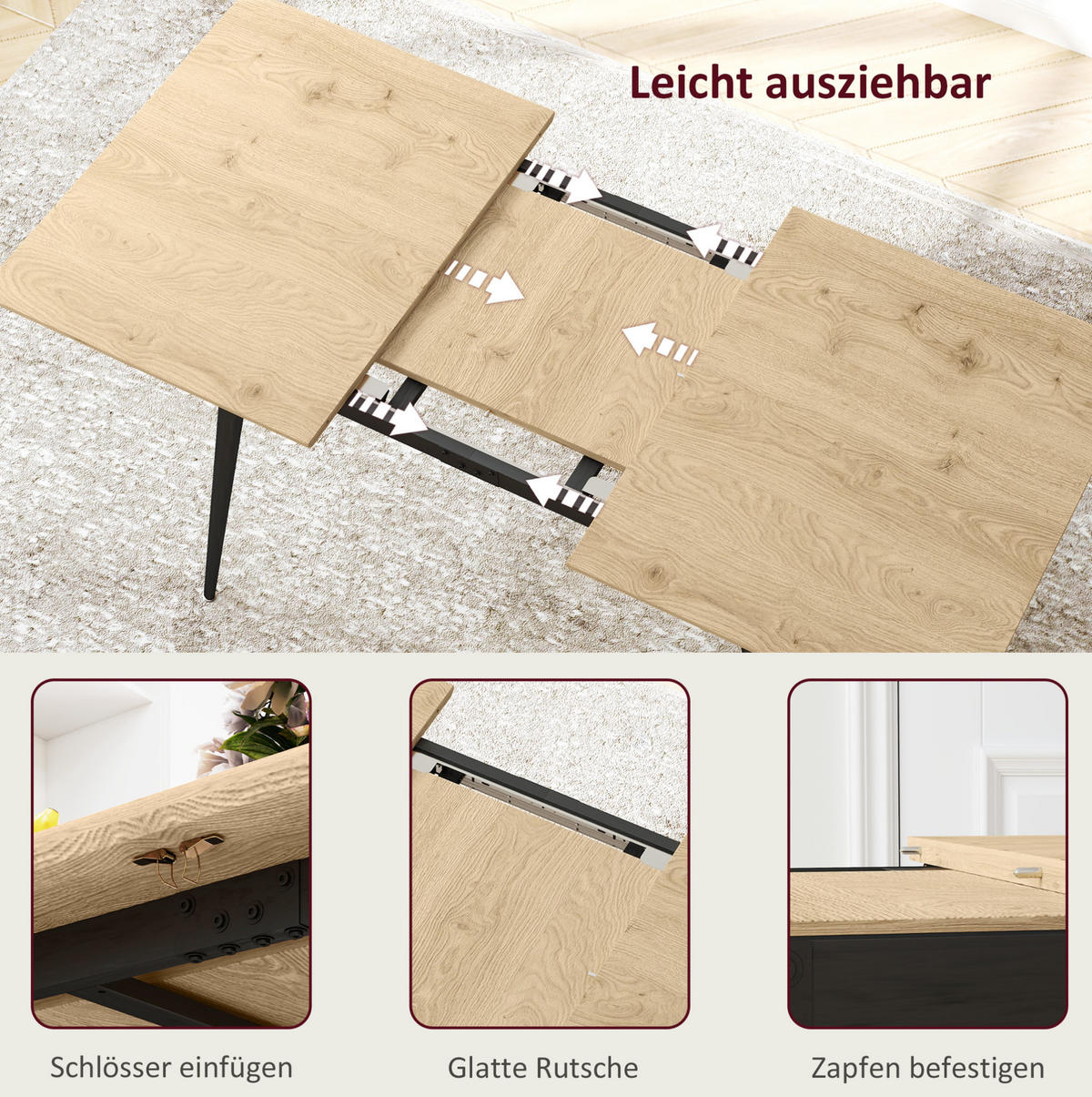 ESSTISCH ausziehbar 120/160 x 75 cm MDF Holzoptik Natur - Braun, Metall (160/75/77cm) - Meubliv