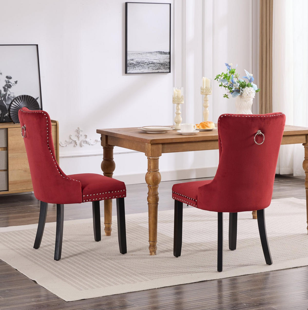 ESSZIMMERSTUHL mit hoher Rückenlehne 2er-Set Samt Wine Red - Rot, Metall (50/95/65cm) - Meubliv