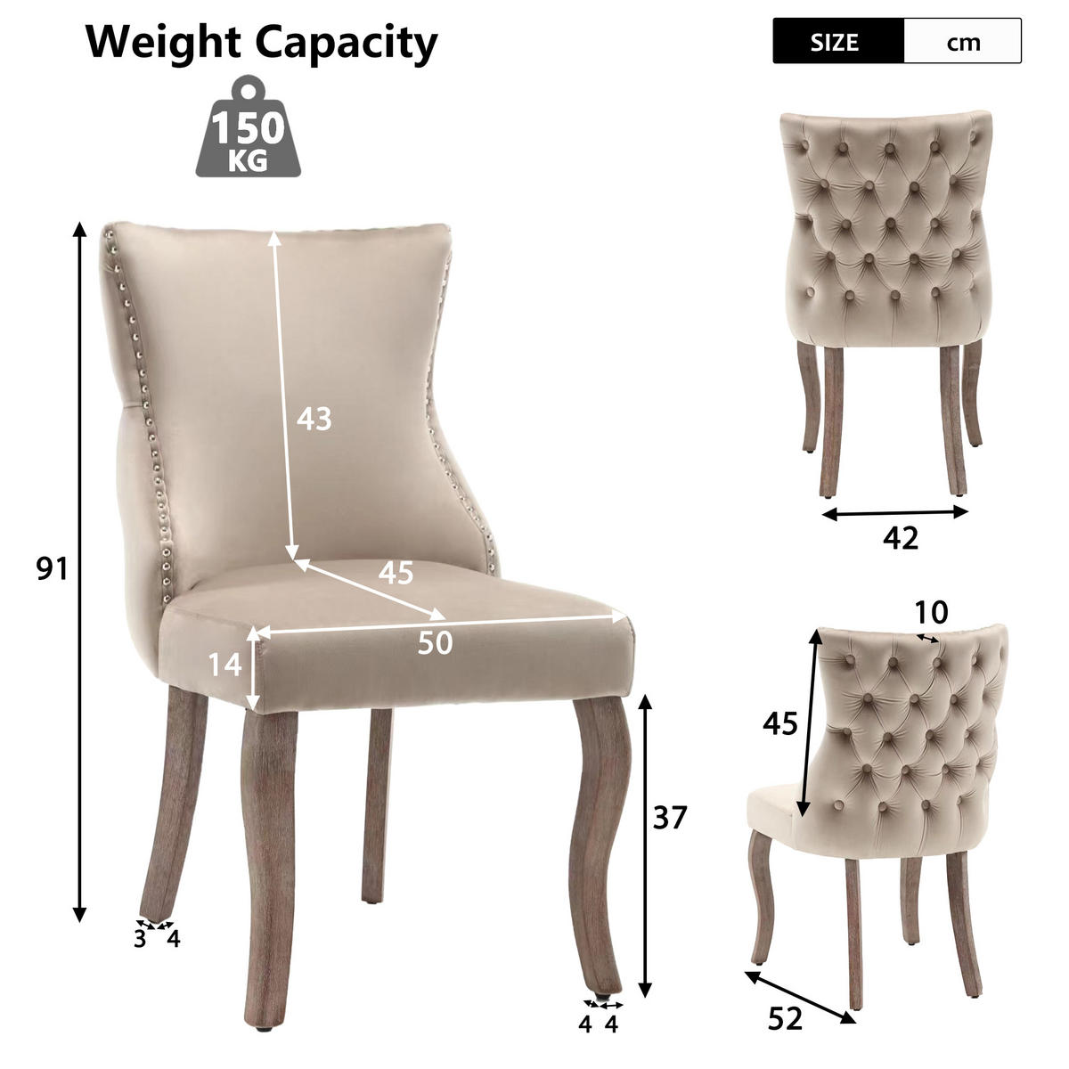 ESSZIMMERSTUHL 2er Set Samt Polster Massivholz Beige - Beige, Textil (50/91/45cm) - FLIEKS