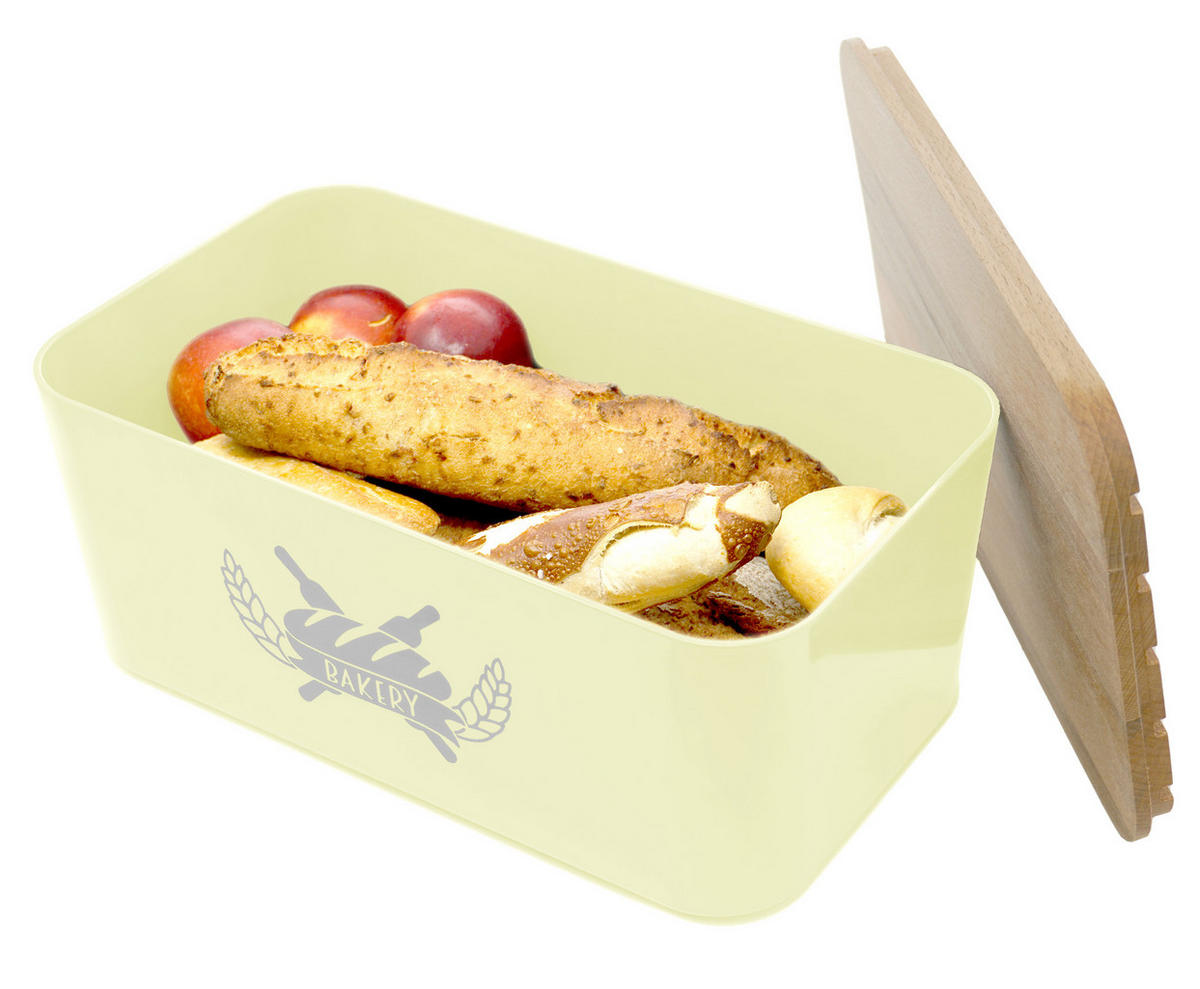 BROTKASTEN mit Bambus Schneidebrett beige - Beige, Kunststoff (15/22/36cm) - Lashuma